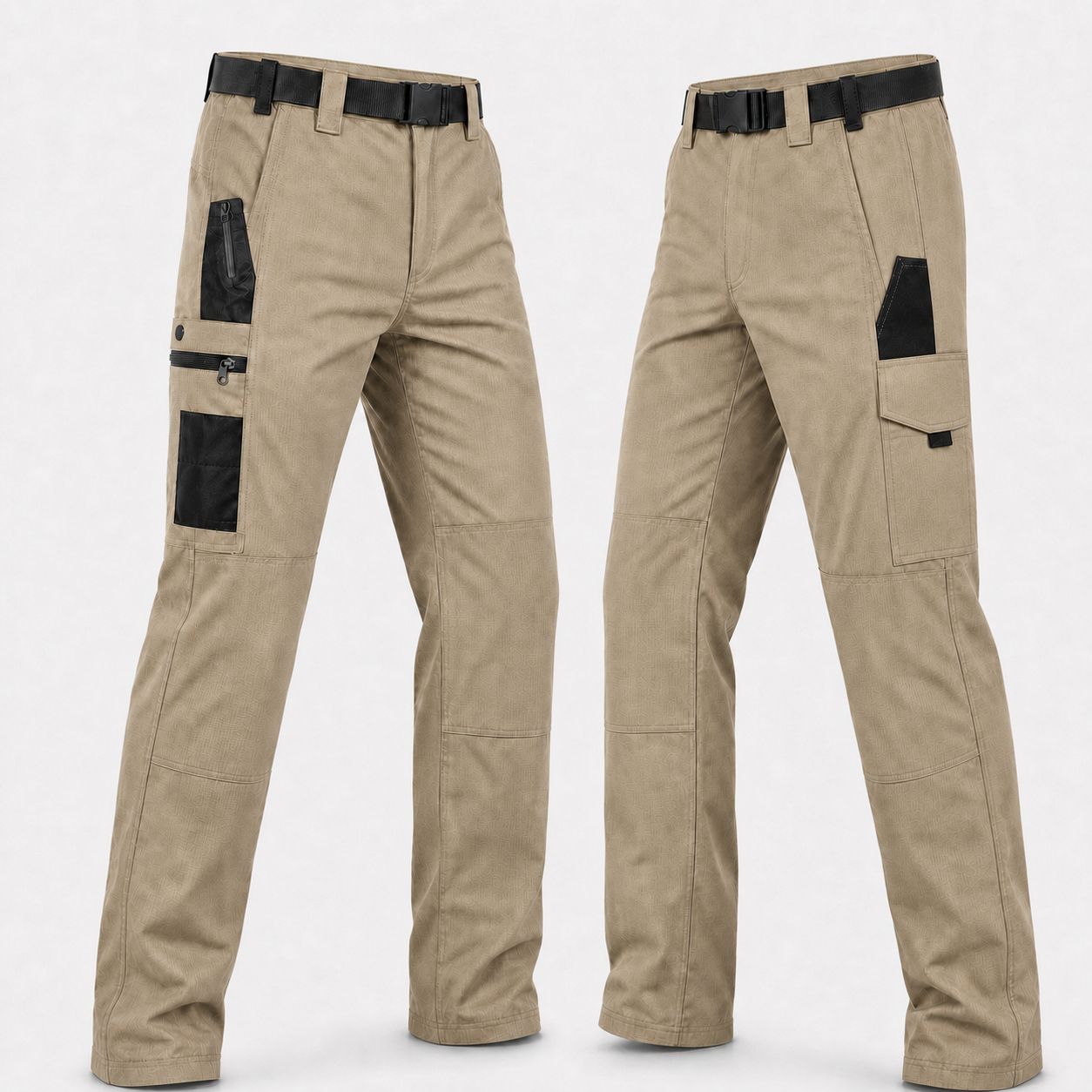 Khaki tactical work pants dual side view