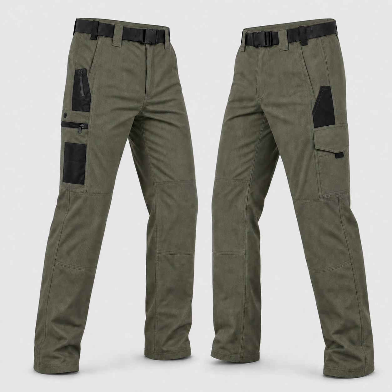 Olive Green tactical work pants dual side view