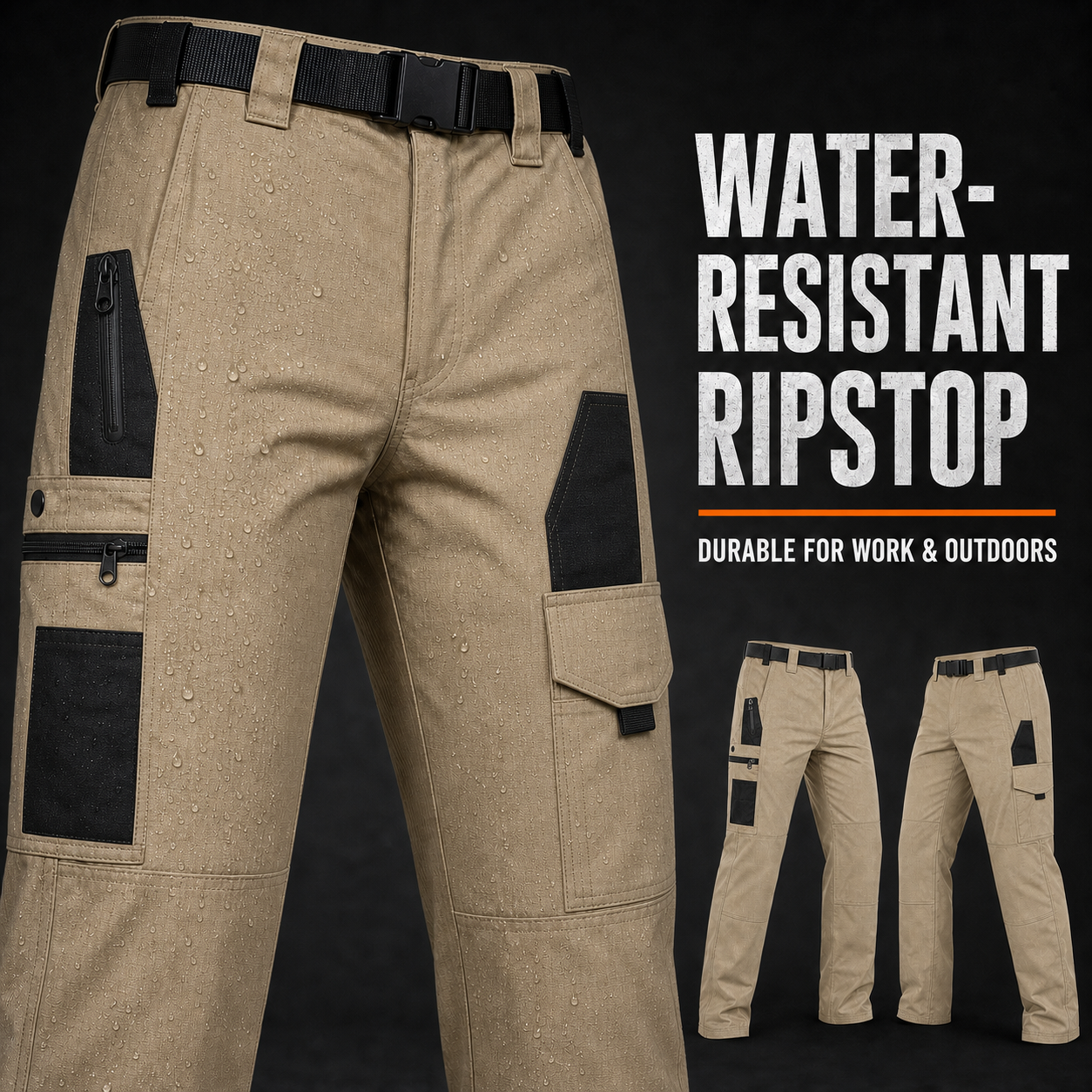 Water-resistant tactical pants with confirmed dual-side storage