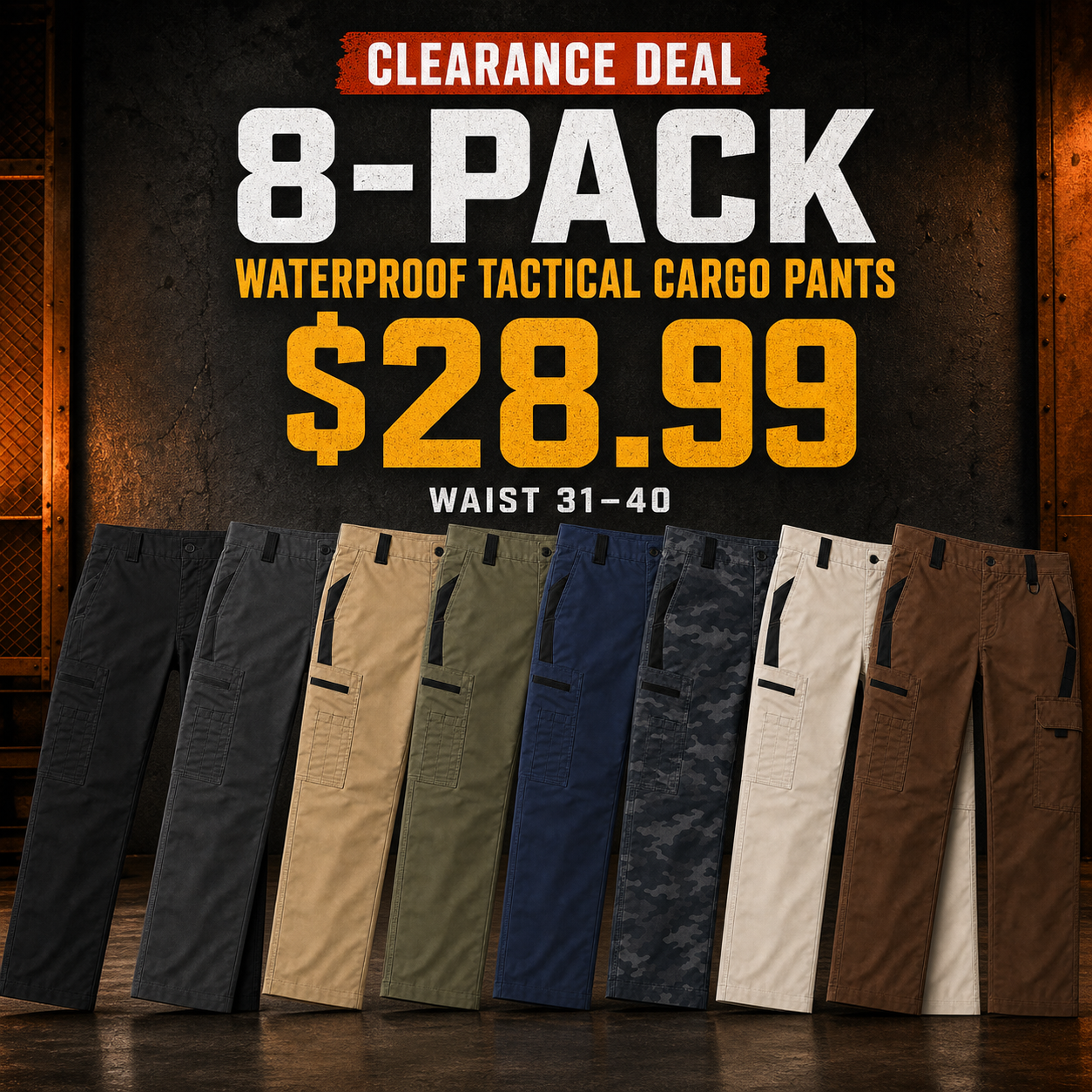 8-Pack men's waterproof multi-pocket tactical cargo pants deal