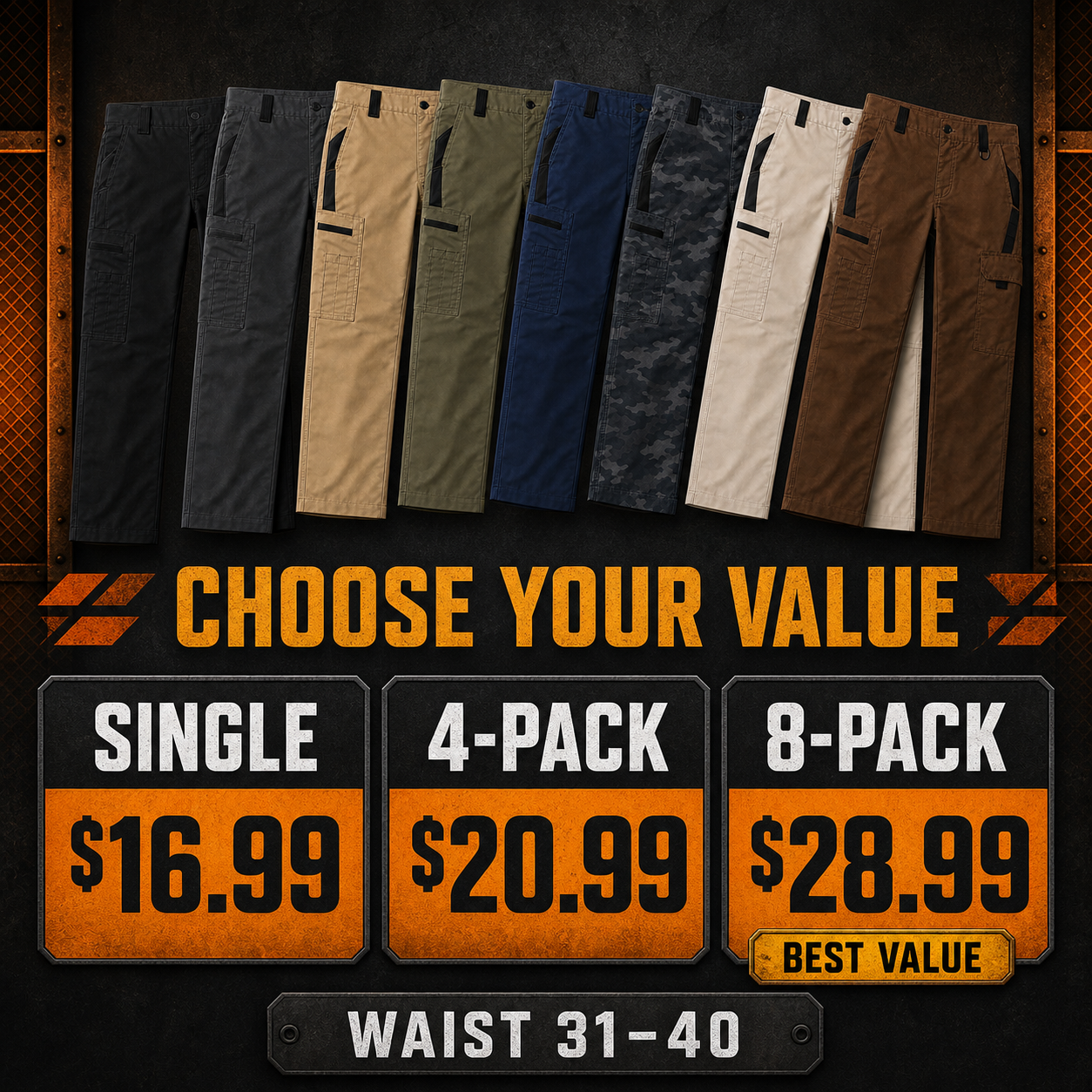 Single, 4-Pack and 8-Pack tactical pants price comparison