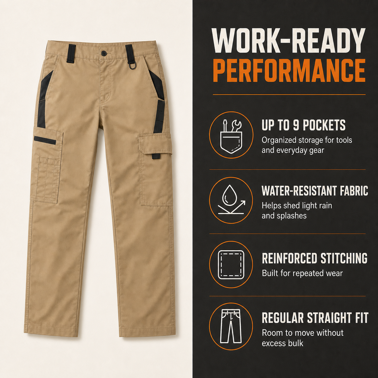 Waterproof tactical cargo pants work-ready features