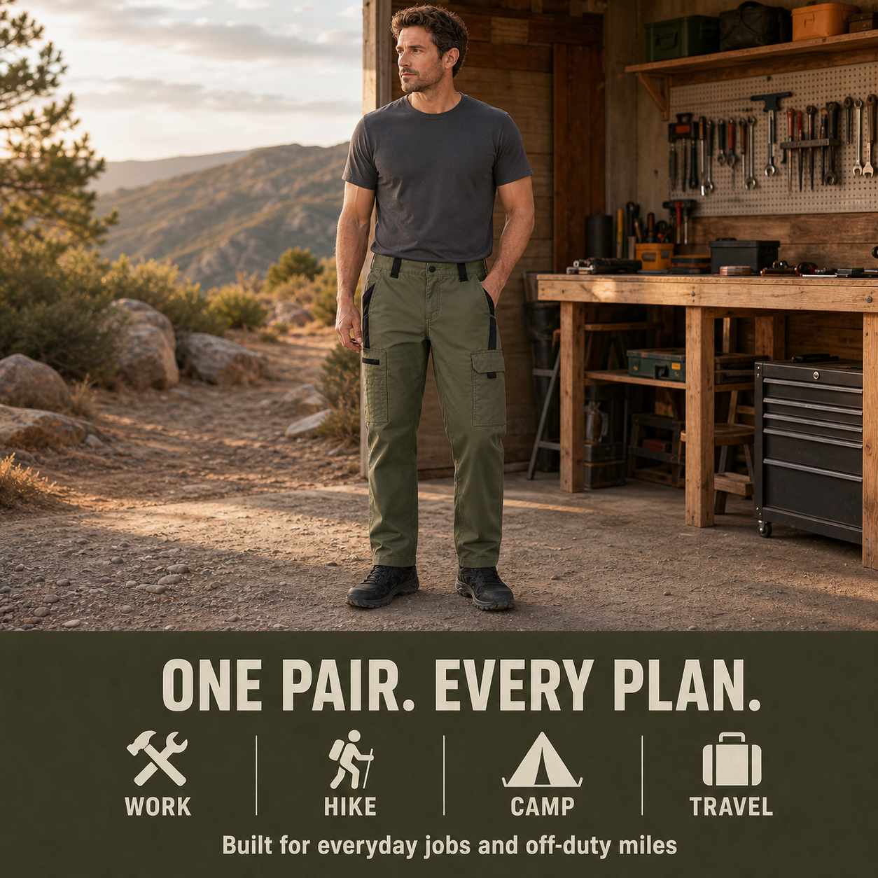 Tactical cargo pants for work, hiking, camping and travel