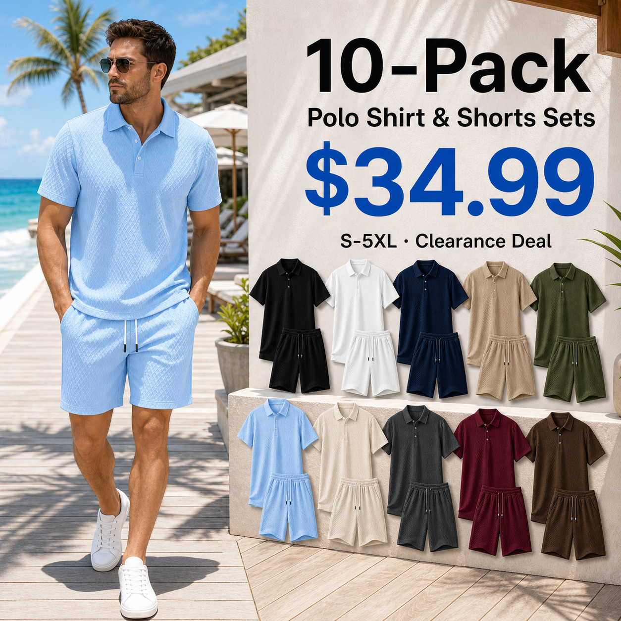 10-Pack Polo Shirt & Shorts Sets coastal promo main image
