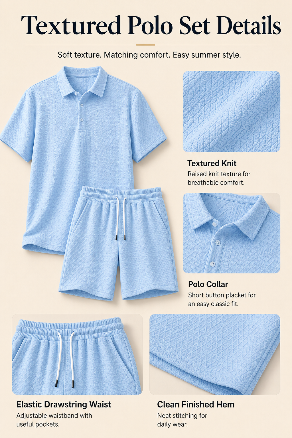 Textured polo set details