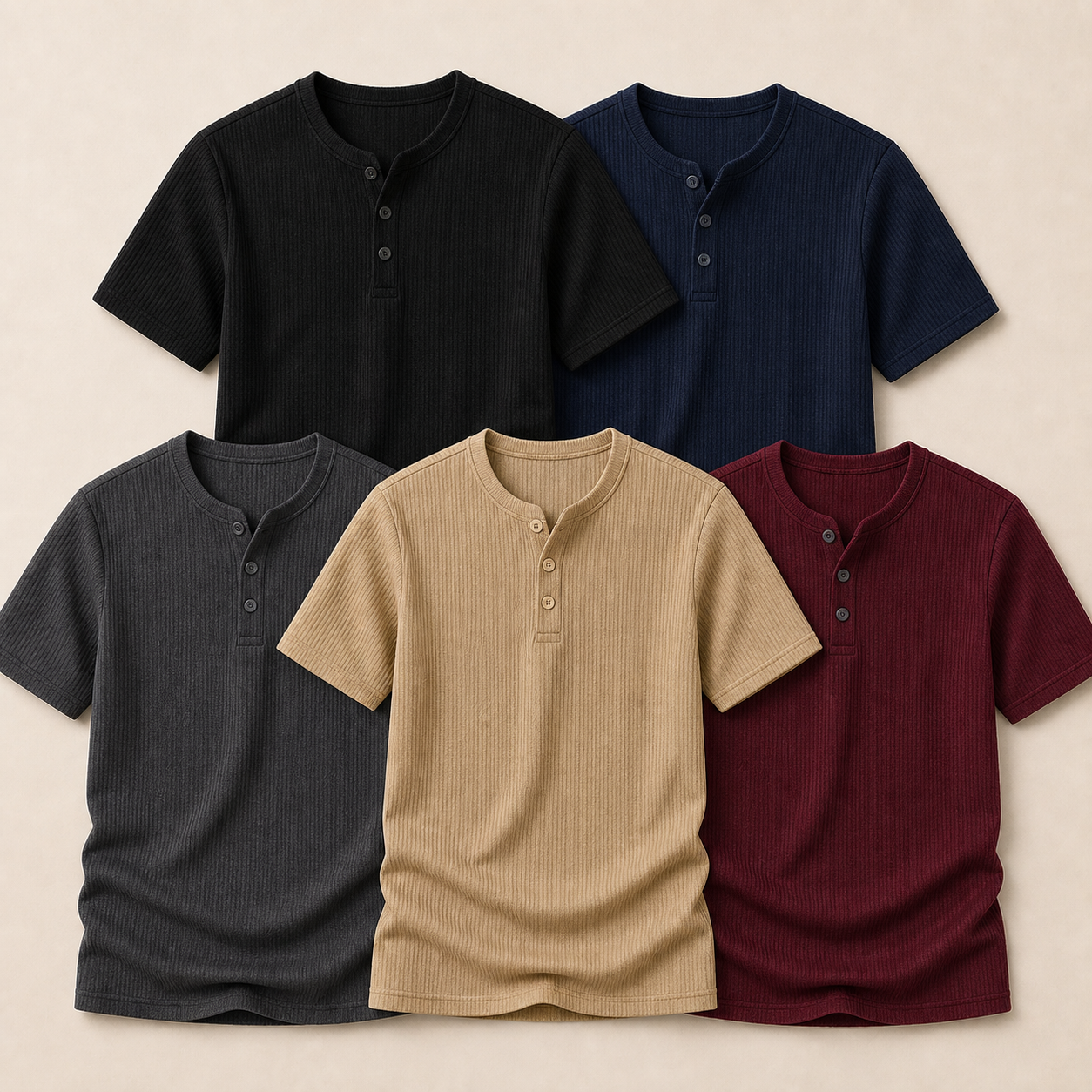 5-Pack Best Seller Set ribbed Henley shirts