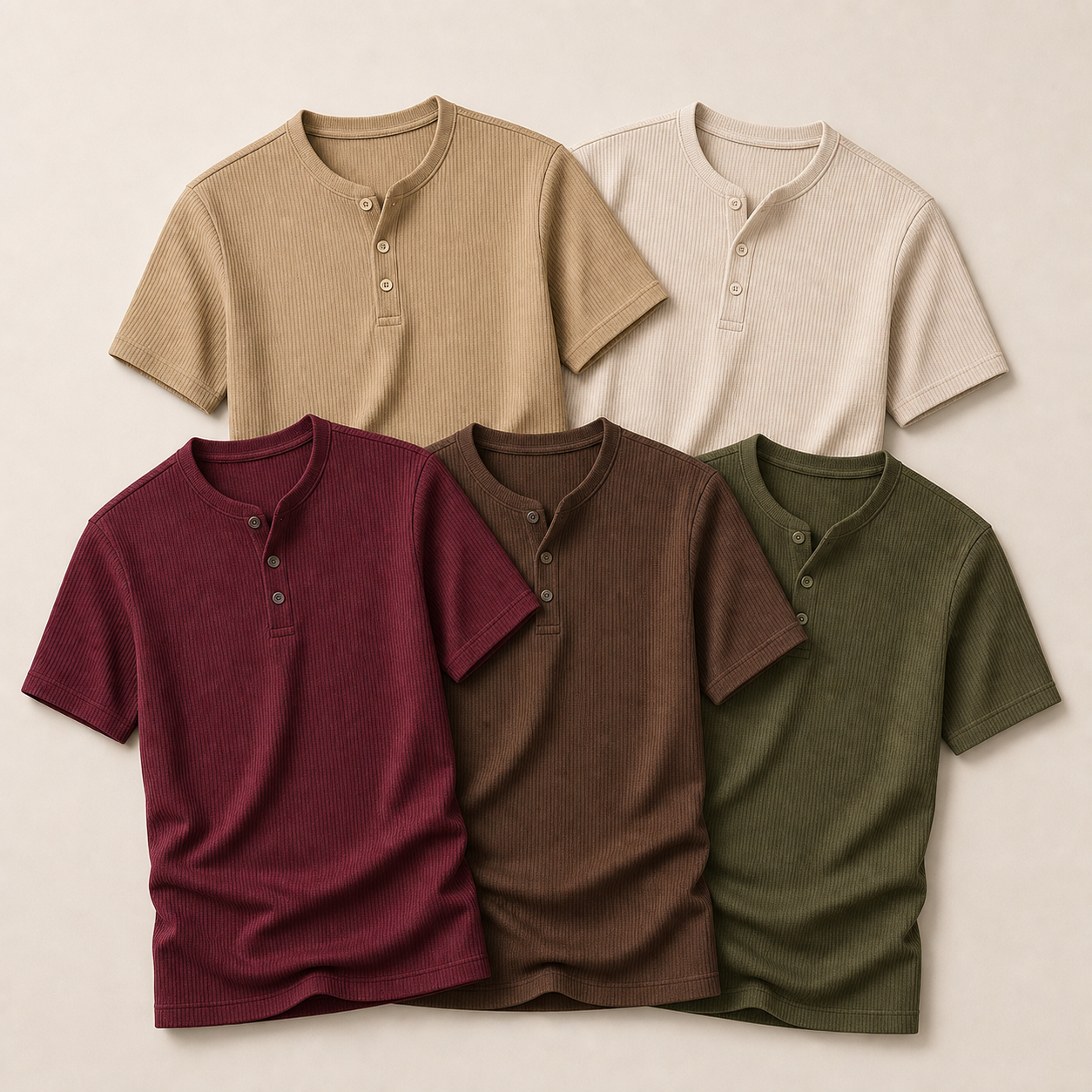 5-Pack Casual Set ribbed Henley shirts
