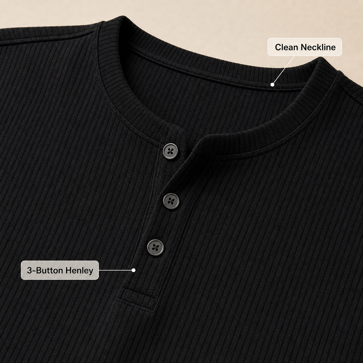 Three-button Henley neckline detail image