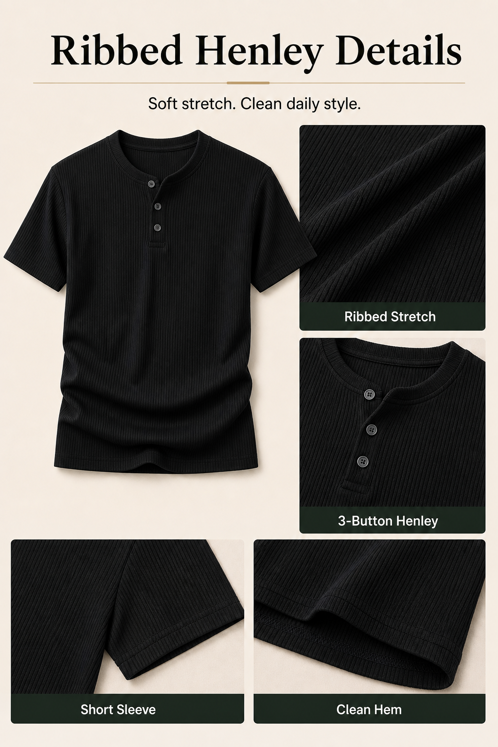 Ribbed Henley shirt detail page feature image