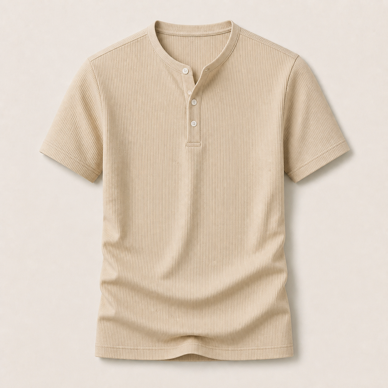 Beige ribbed Henley T-shirt product image
