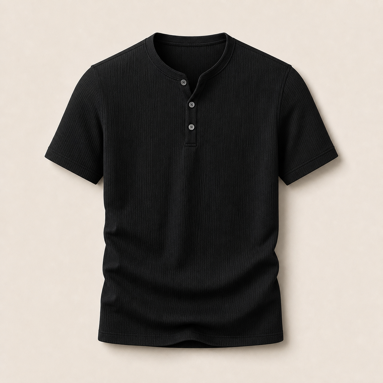 Black ribbed Henley T-shirt product image