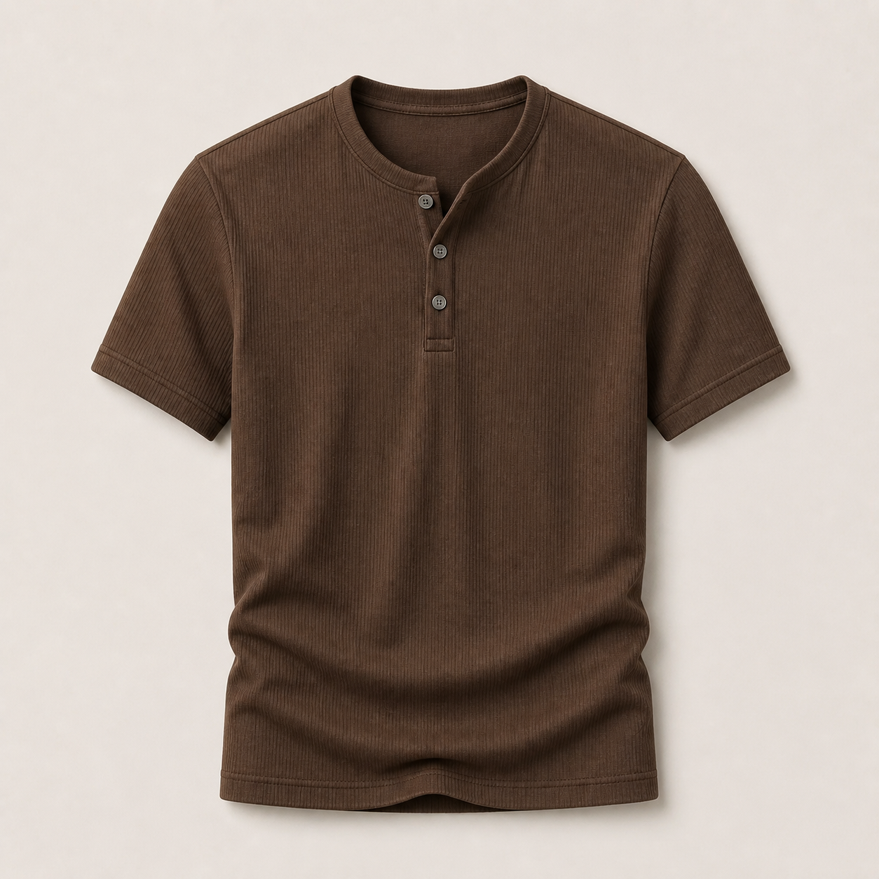 Coffee ribbed Henley T-shirt product image