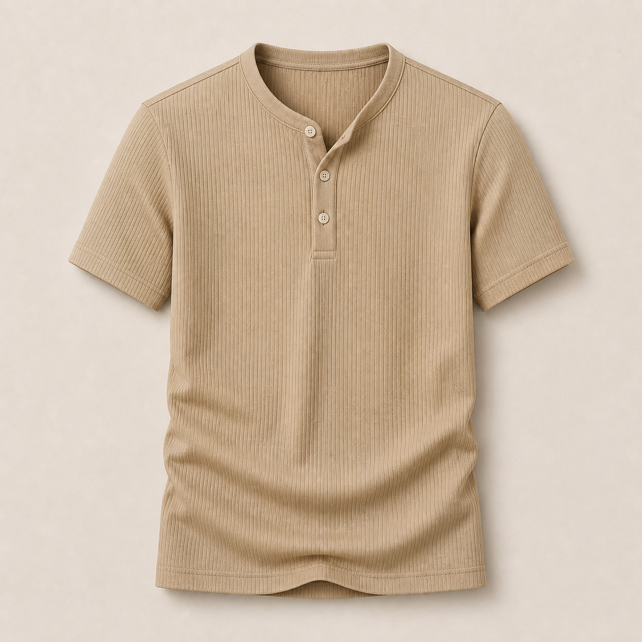 Khaki ribbed Henley T-shirt product image