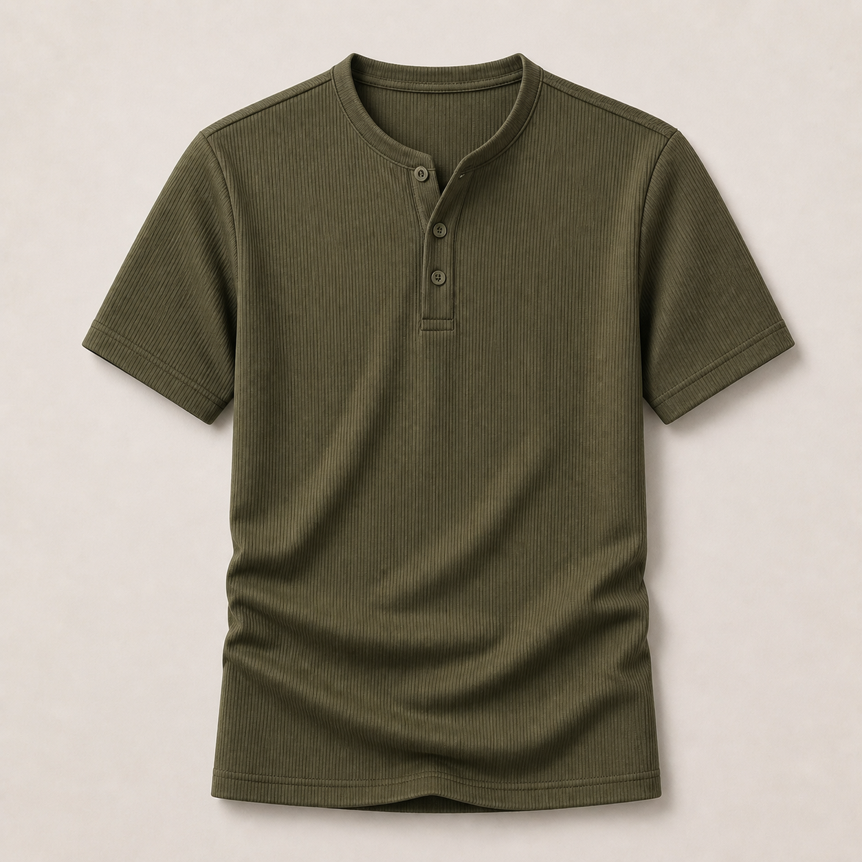 Olive Green ribbed Henley T-shirt product image