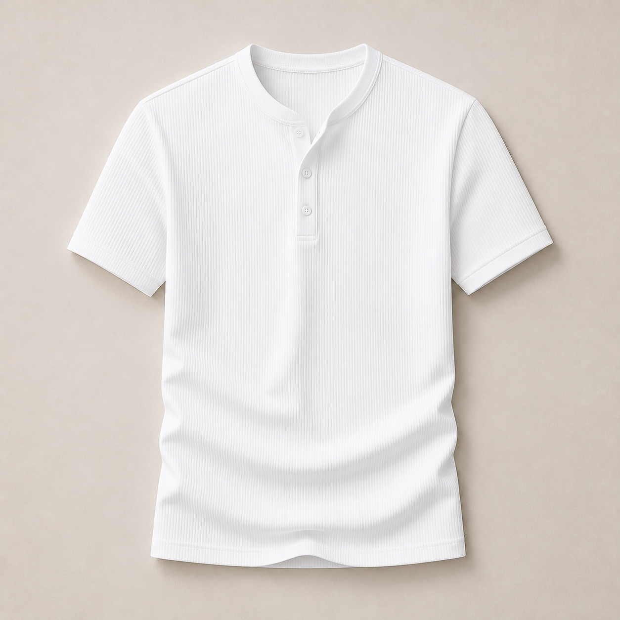 White ribbed Henley T-shirt product image