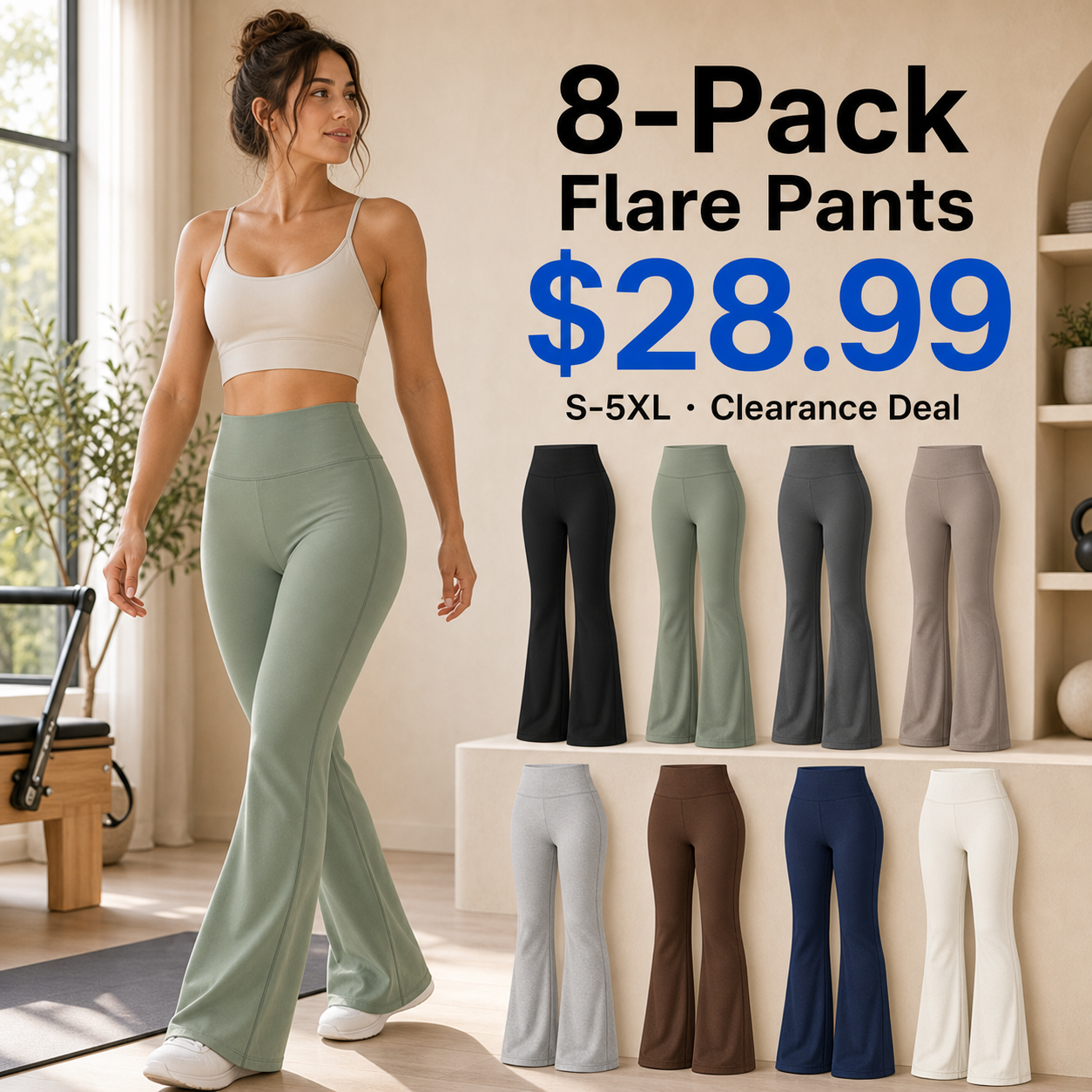 8-Pack women's high-waist flare pants promo main image