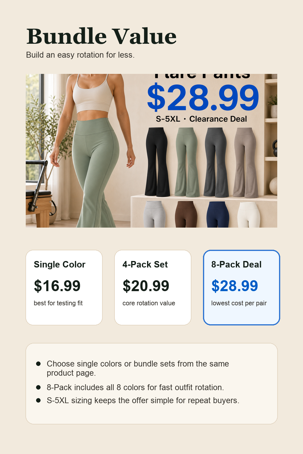 Women's high-waist flare pants pack value detail page image