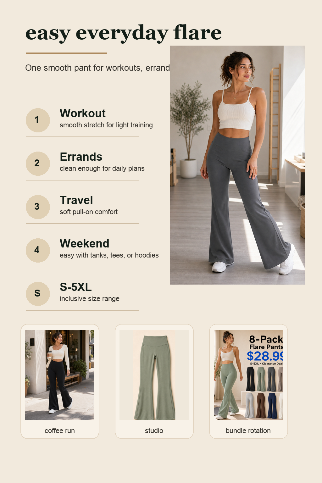 Women's high-waist flare pants use case detail page image