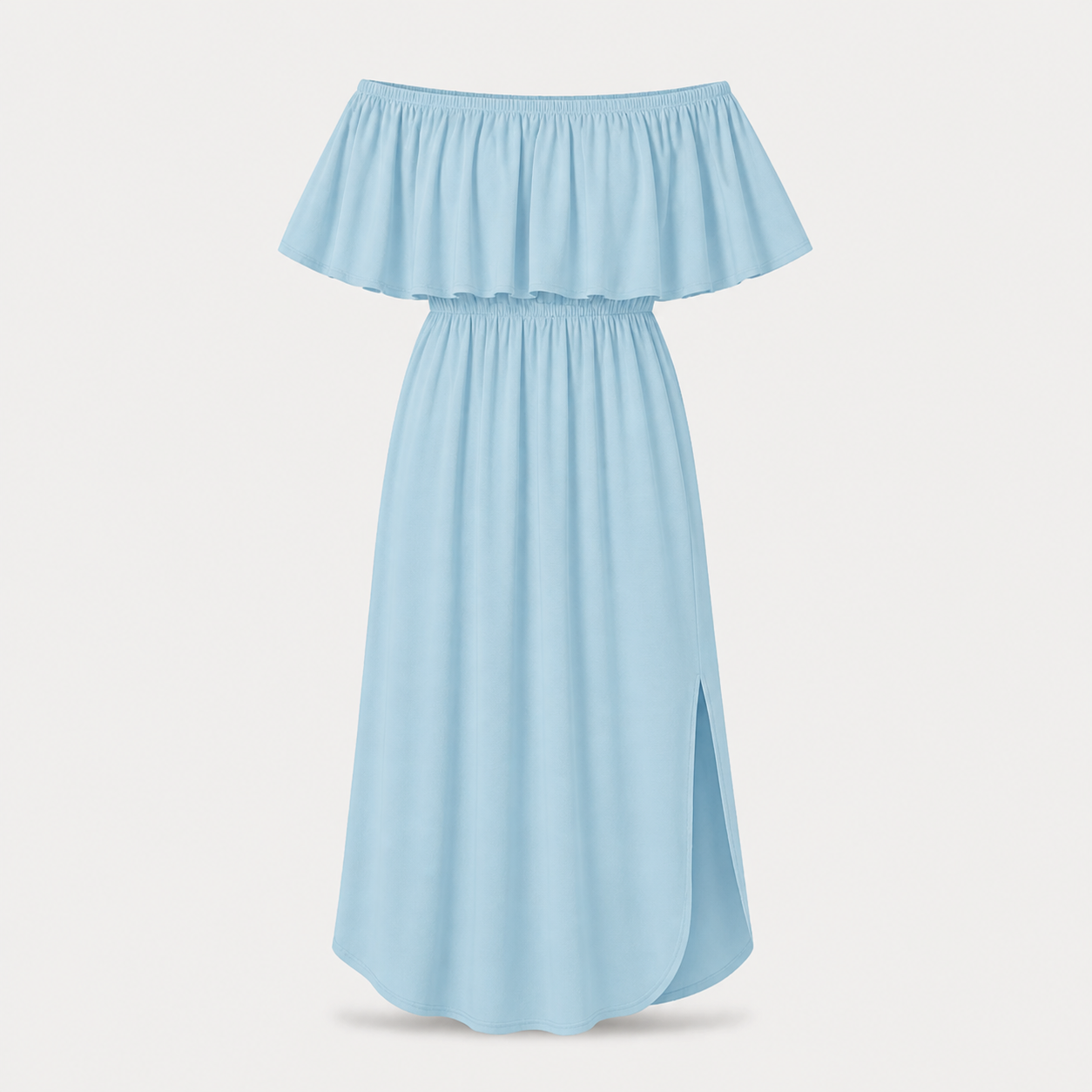 Sky Blue off-shoulder ruffle side-slit maxi dress