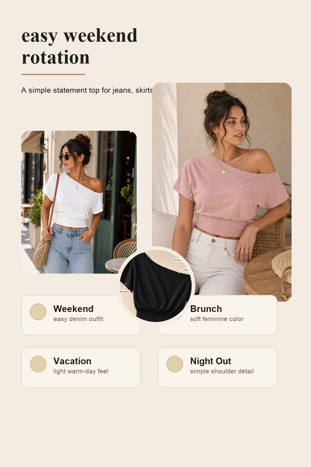 Women's one-shoulder top use case detail page image