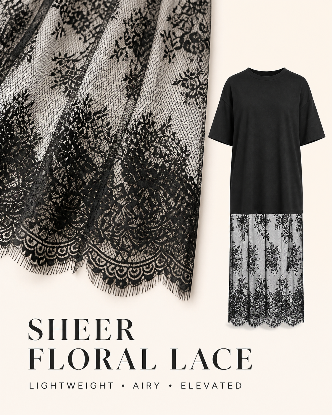 Sheer floral lace hem detail