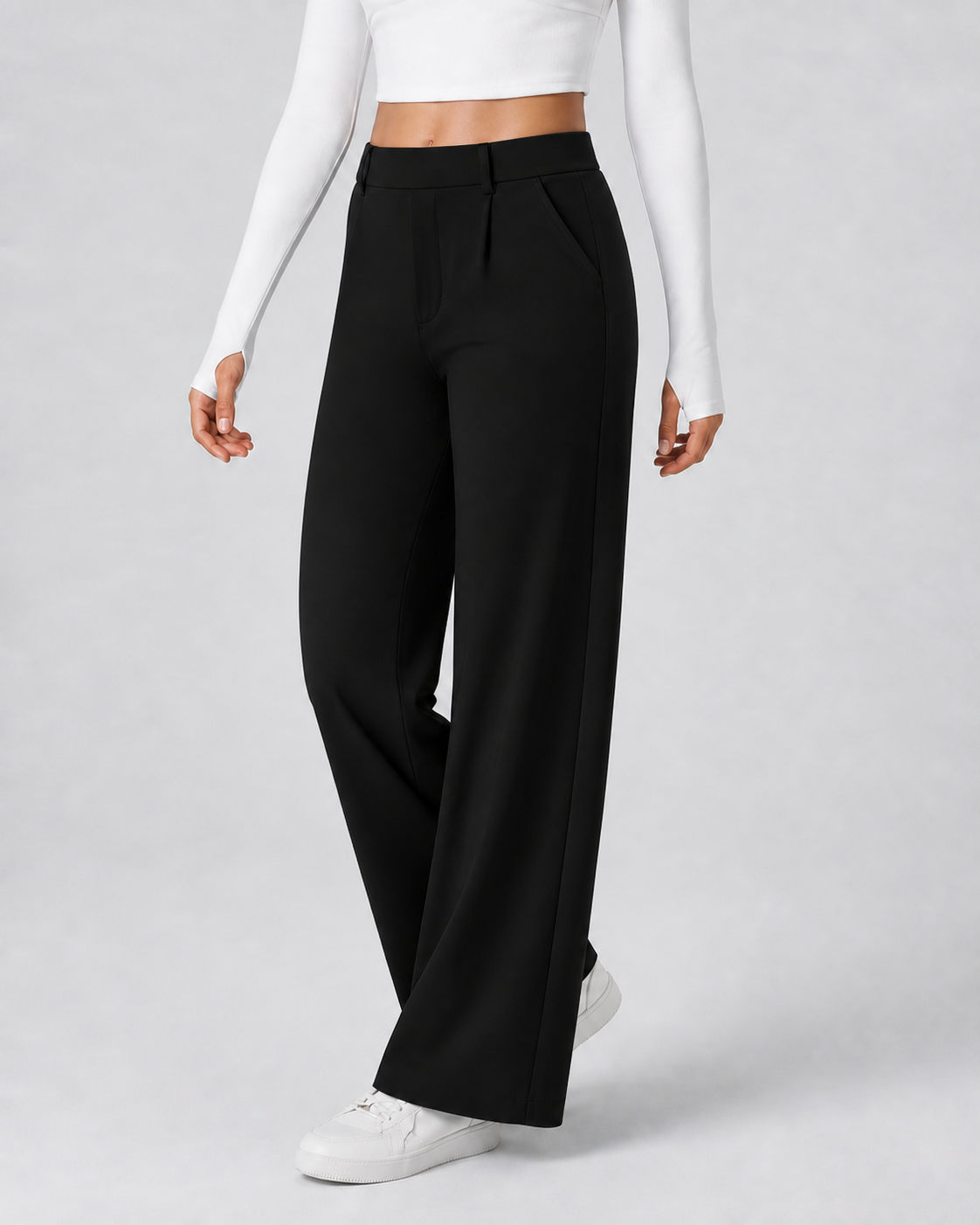 Black women's straight-leg stretch work pants 8-pack