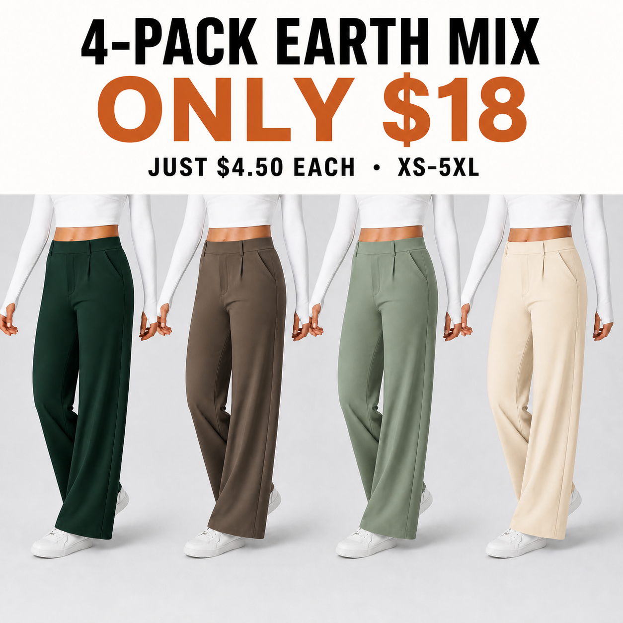 4-Pack Earth Mix women's straight-leg stretch work pants for $18