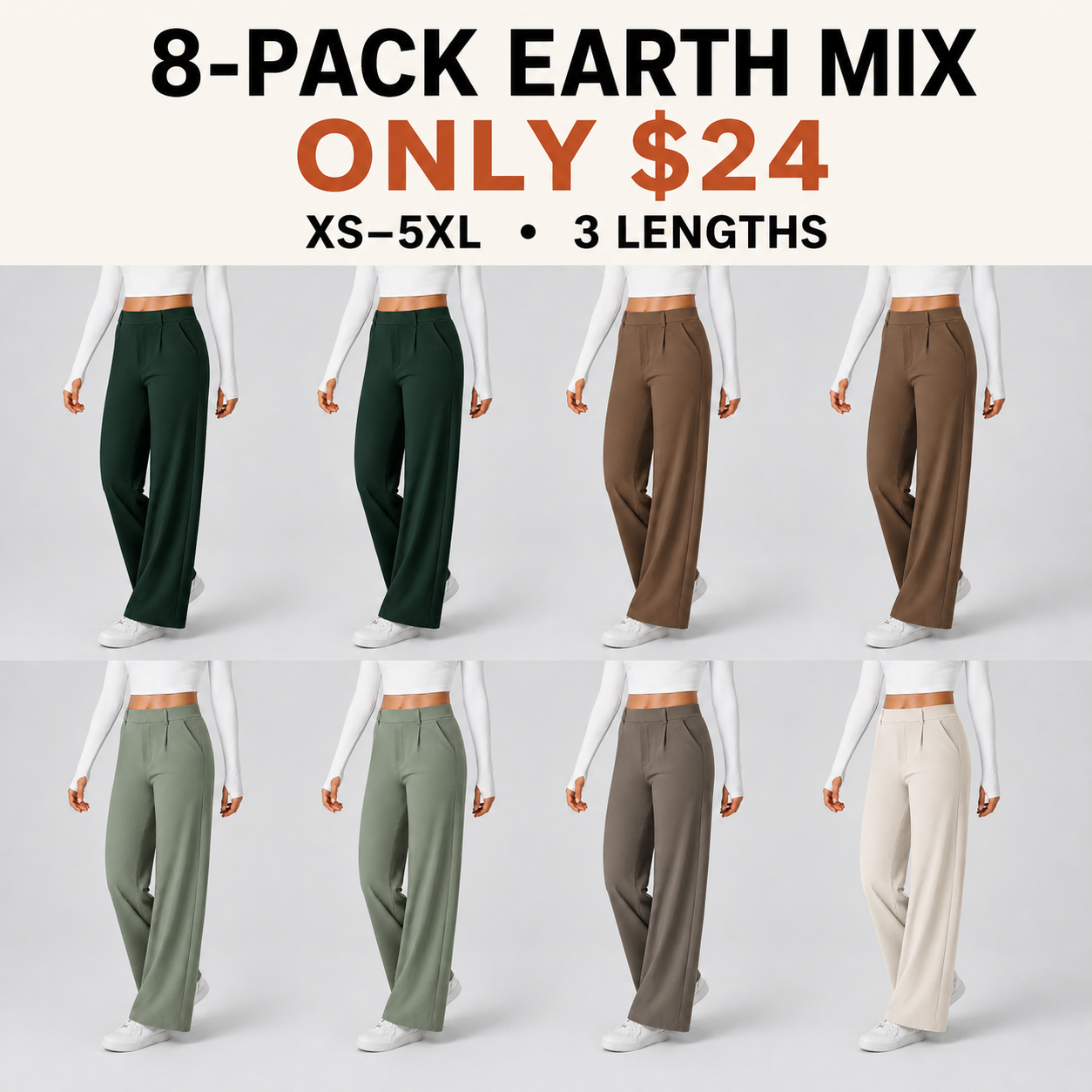 8-Pack Earth Mix women's straight-leg stretch work pants for $24