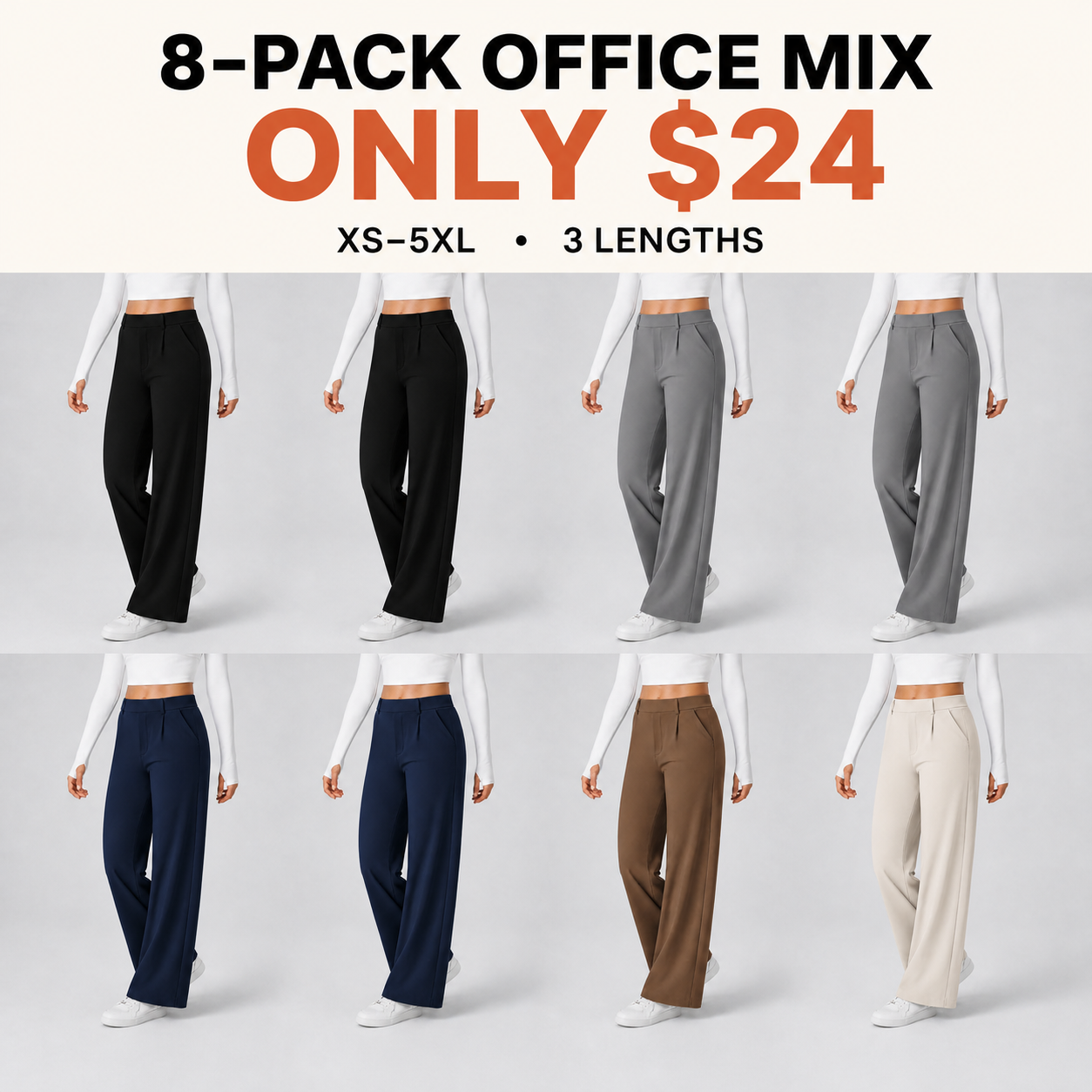 8-Pack Office Mix women's straight-leg stretch work pants for $24