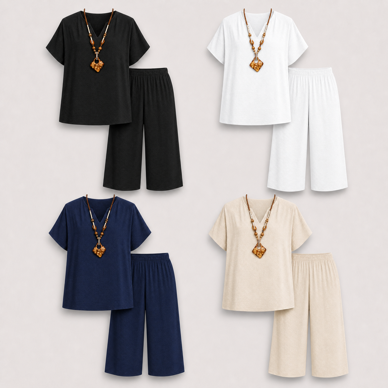 4-Pack Classic textured V-neck capri sets