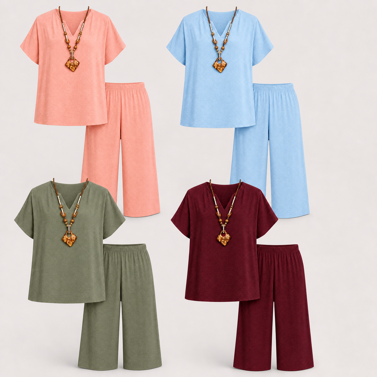 4-Pack Resort textured V-neck capri sets