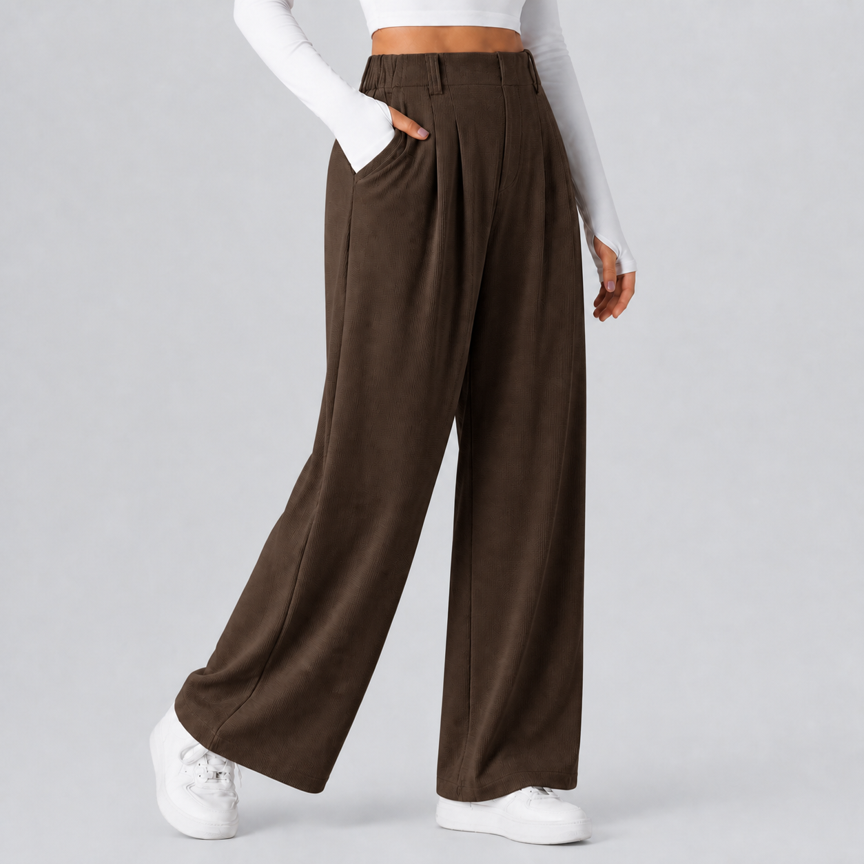 Delicioso women's high-waisted waffle wide-leg work pants 8-pack