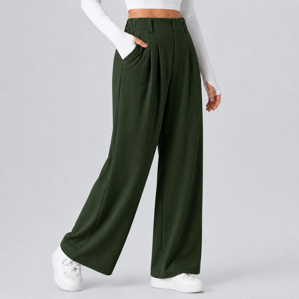 Forest Biome women's high-waisted waffle wide-leg work pants 8-pack