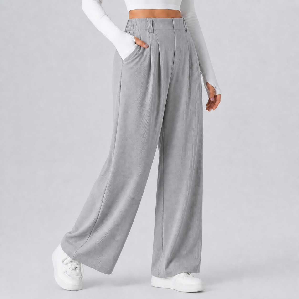 Grisaille women's high-waisted waffle wide-leg work pants 8-pack