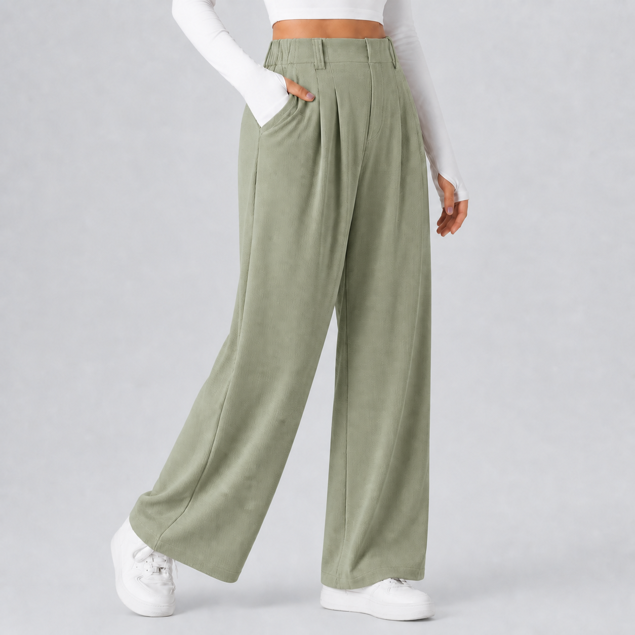 Loaden Green women's high-waisted waffle wide-leg work pants 8-pack