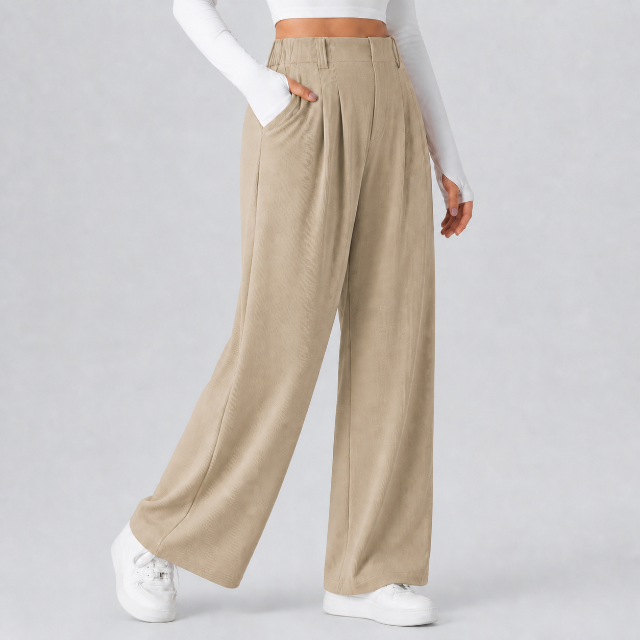 Macchiato women's high-waisted waffle wide-leg work pants 8-pack