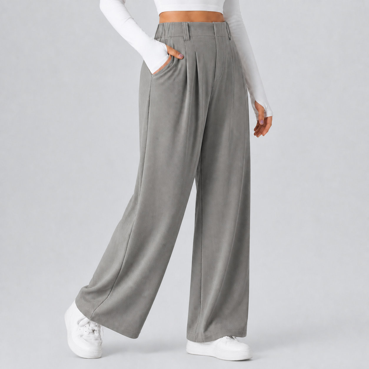 Waffle Gray women's high-waisted waffle wide-leg work pants 8-pack