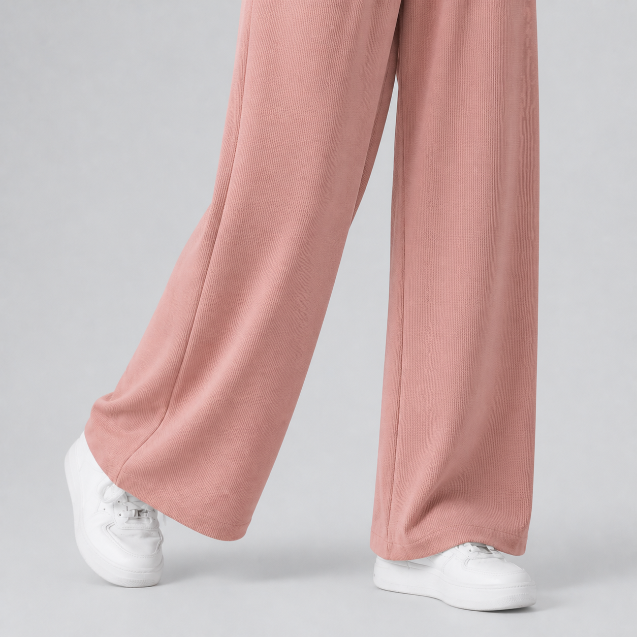 Micro-waffle wide-leg drape and clean hem detail