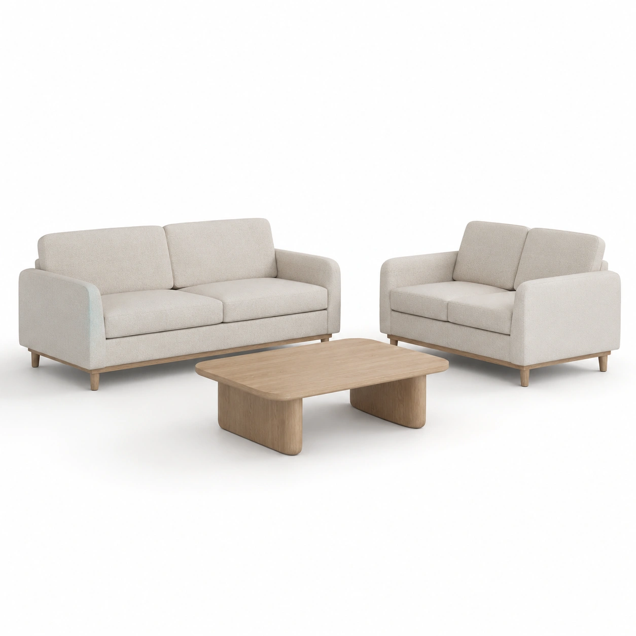 Conjunto de sofa de 2 y 3 plazas color marfil con mesa de centro-vivoranest