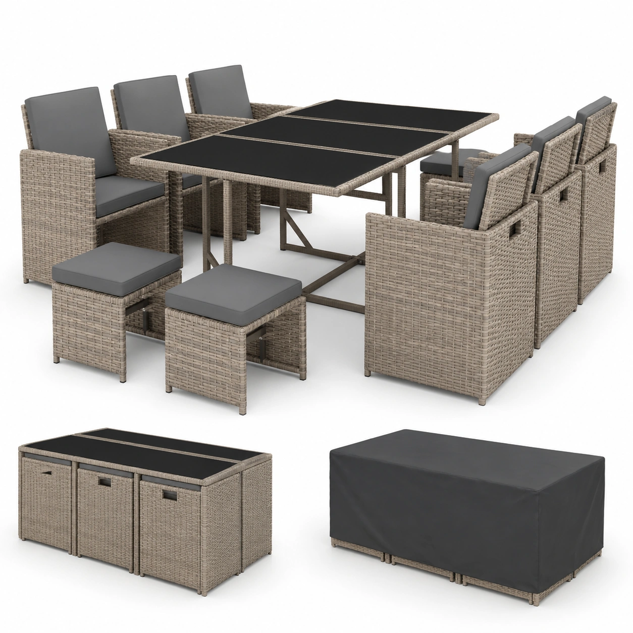 Conjunto de comedor de ratan para exterior-vivoranest