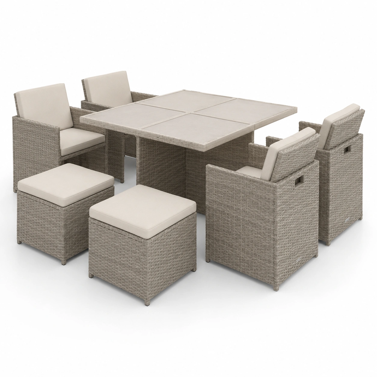 Conjunto de comedor de ratan gris claro para exterior-vivoranest