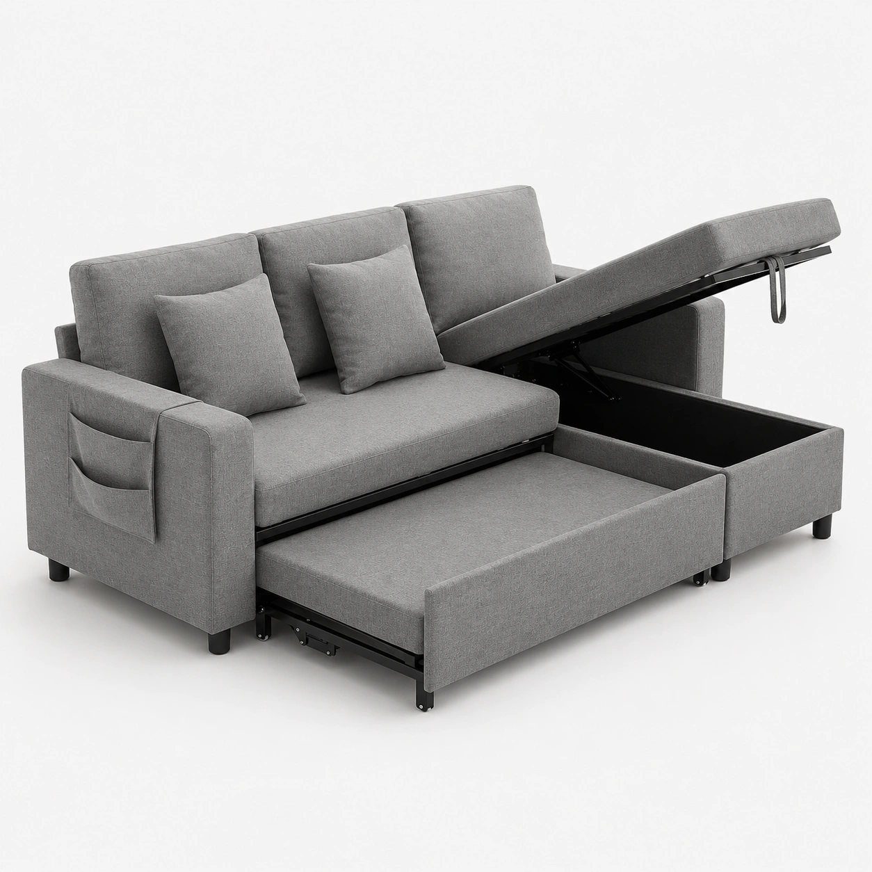 Sofa cama con almacenaje gris-vivoranest