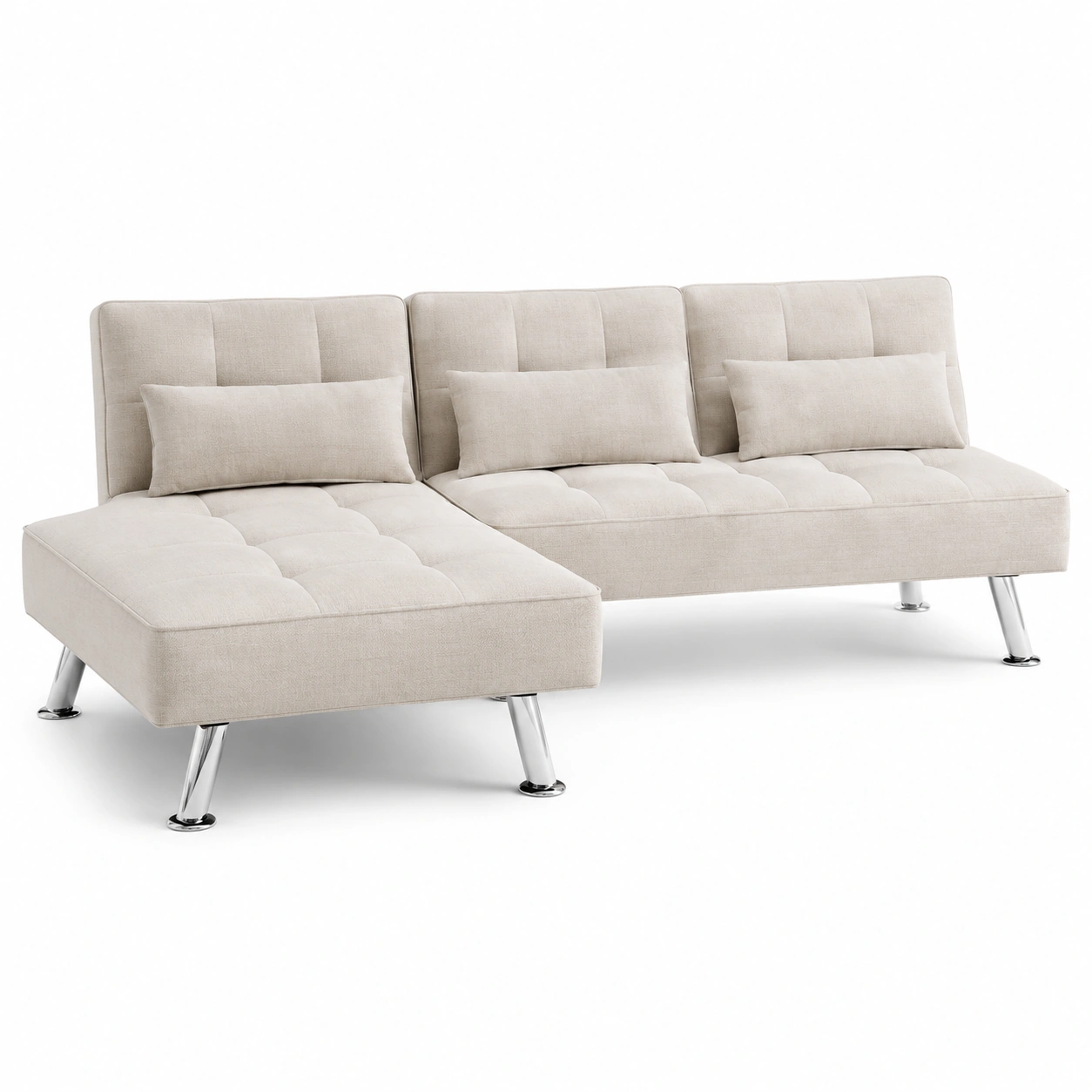 Sofa cama chaise longue color marfil-vivoranest