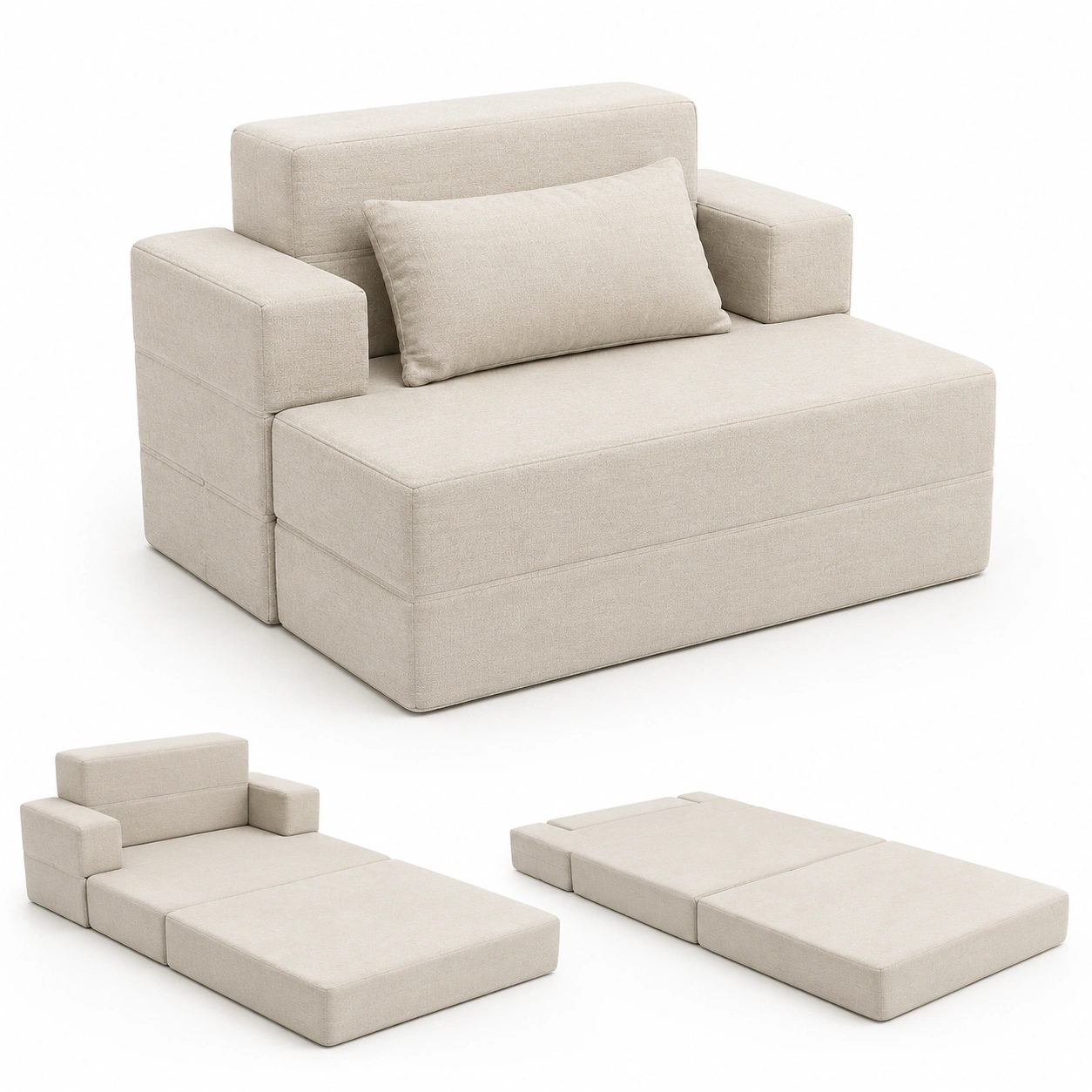 Sofa cama plegable individual color marfil-vivoranest