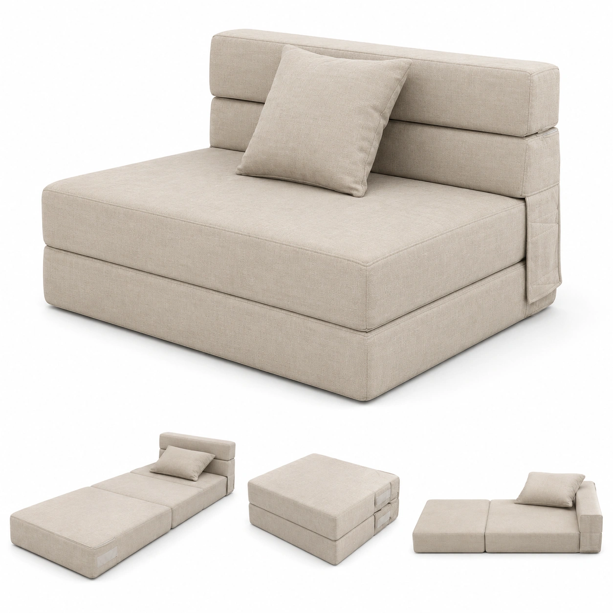 Sofa cama plegable color marfil-vivoranest