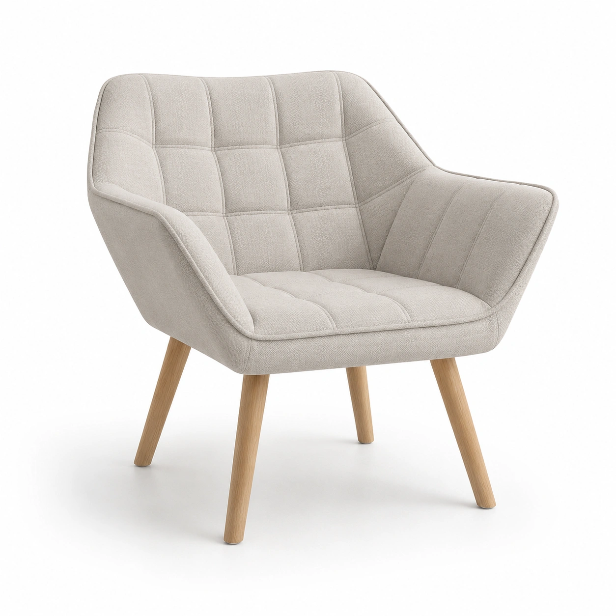 Sillon auxiliar tapizado en tela beige con patas de madera-vivoranest