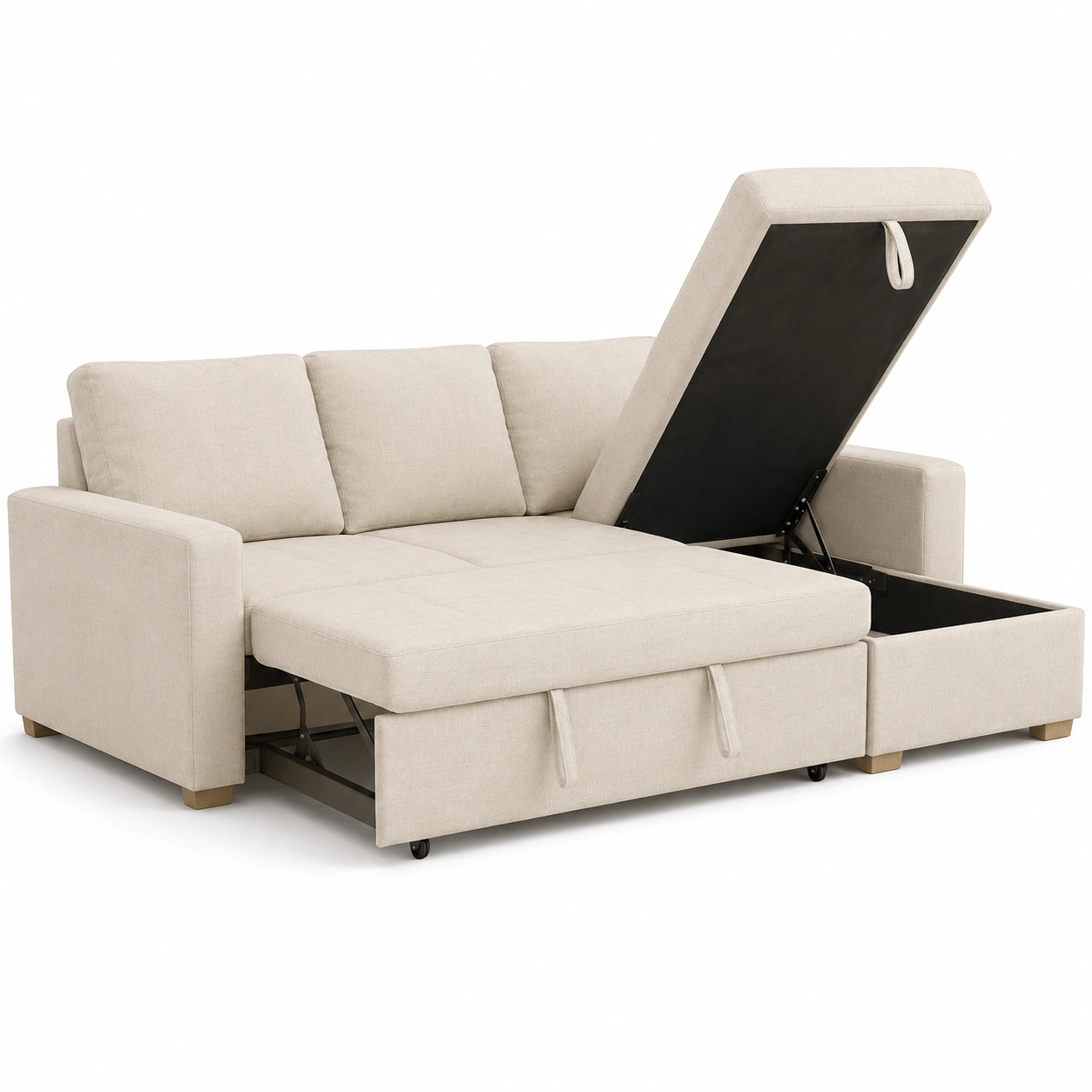 Sofa cama con almacenaje color beige-vivoranest