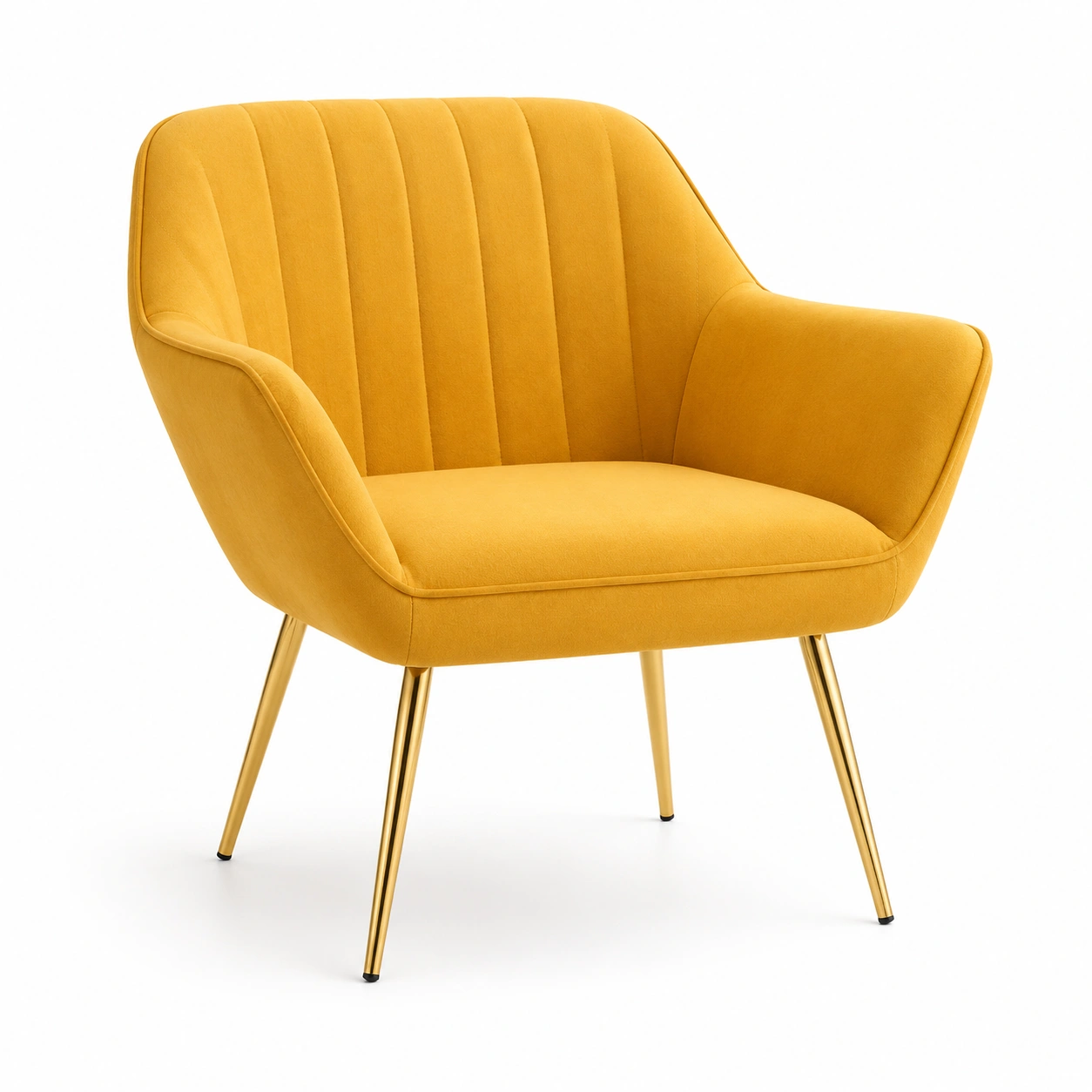 Sillon auxiliar tapizado en terciopelo amarillo con patas metalicas-vivoranest