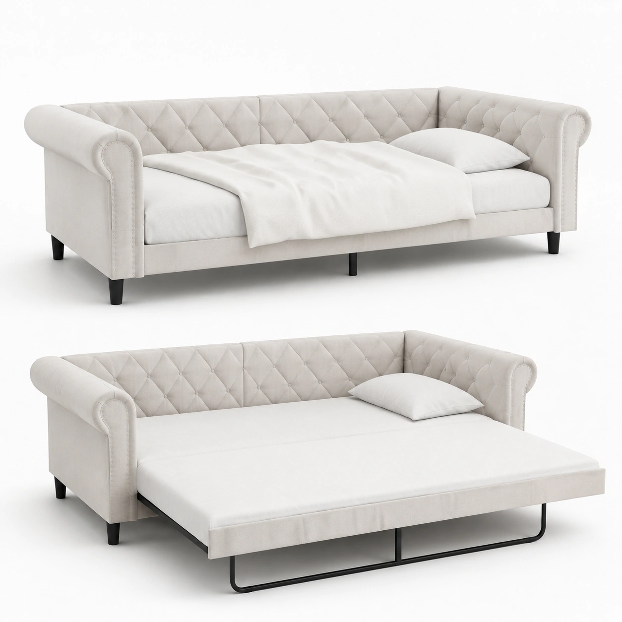 Sofa cama estilo Chester color marfil-vivoranest