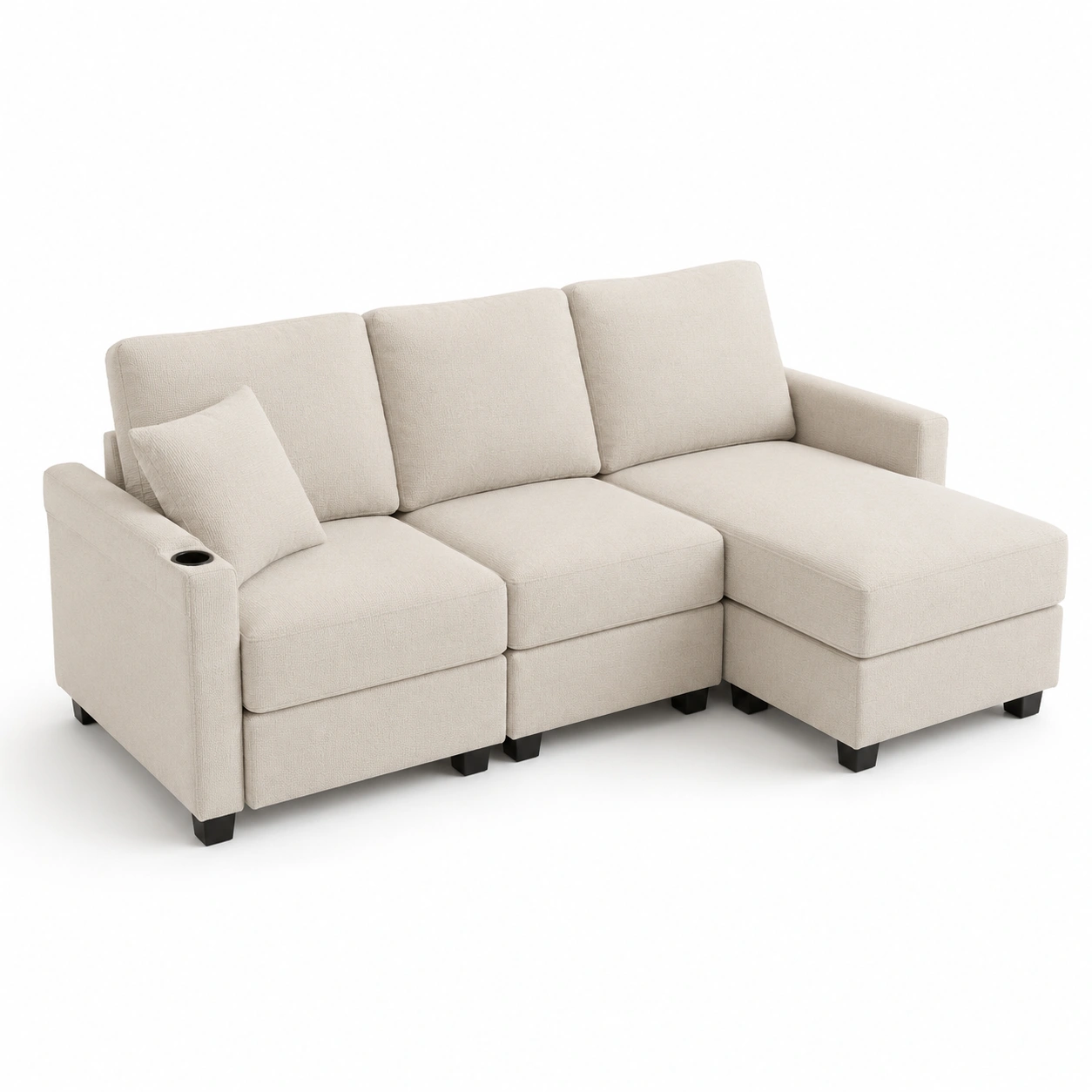 Sofa en L color marfil con portavasos-vivoranest